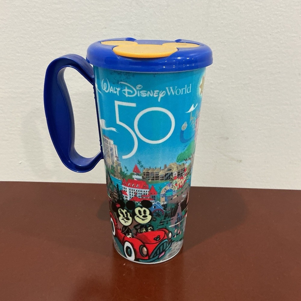Walt Disney World Whirley Refillable Cup Drink Tumbler With Lid 50th Anniversary